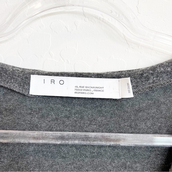 IRO Women’s Abandon Mini Sweater Dress Soft Asymmetrical Ruching Gray Deep-V Med - Picture 6 of 7